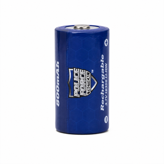 Police Force 18350 800mAh 3.7V rechargeable Li-ion button-top battery.