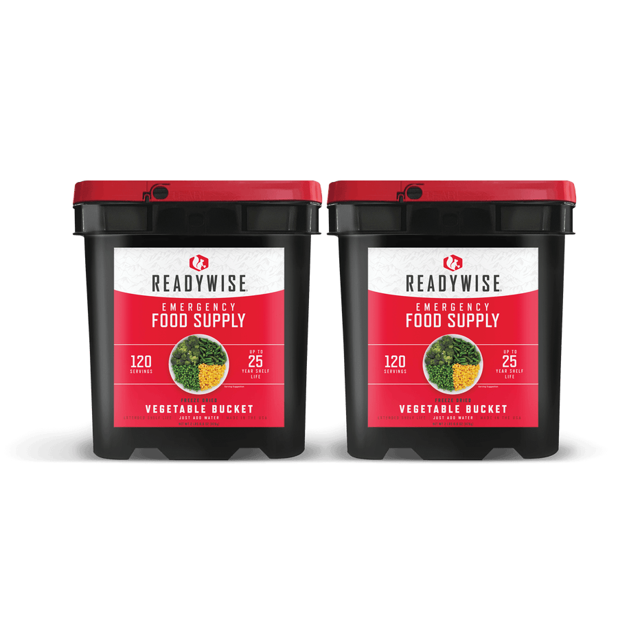 readywise 240 serving freeze-dried vegetable bundle with corn peas broccoli and green beans