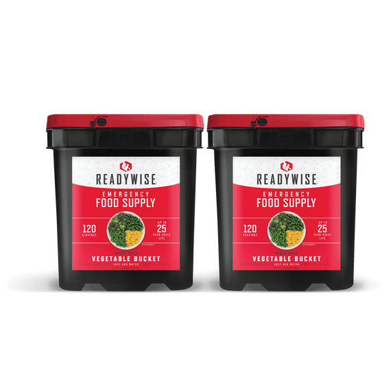 readywise 240 serving freeze-dried vegetable bundle with corn peas broccoli and green beans