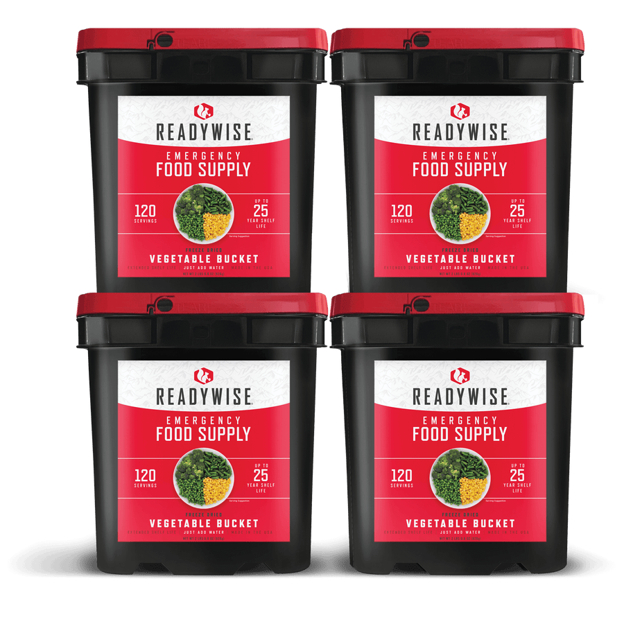 readywise 480 serving freeze-dried vegetable bundle with corn peas broccoli and green beans