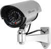 5 Inch silver IR dummy security camera with flashing red LED, adjustable mounting bracket, and realistic outdoor surveillance housing.