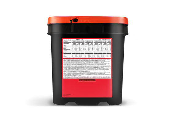 60 Serving Entree Bucket featuring freeze-dried entrees, soups, pasta dishes, and rice meals for emergency preparedness and long-term food storage