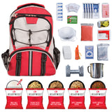 64 piece survival red backpack emergency preparedness kit with food, water, first aid supplies, portable stove, and survival gear