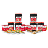 ReadyWise 720 Serving Emergency Food Storage package featuring six food storage buckets with freeze-dried meals, soups, cereals, and breakfast foods for long-term preparedness