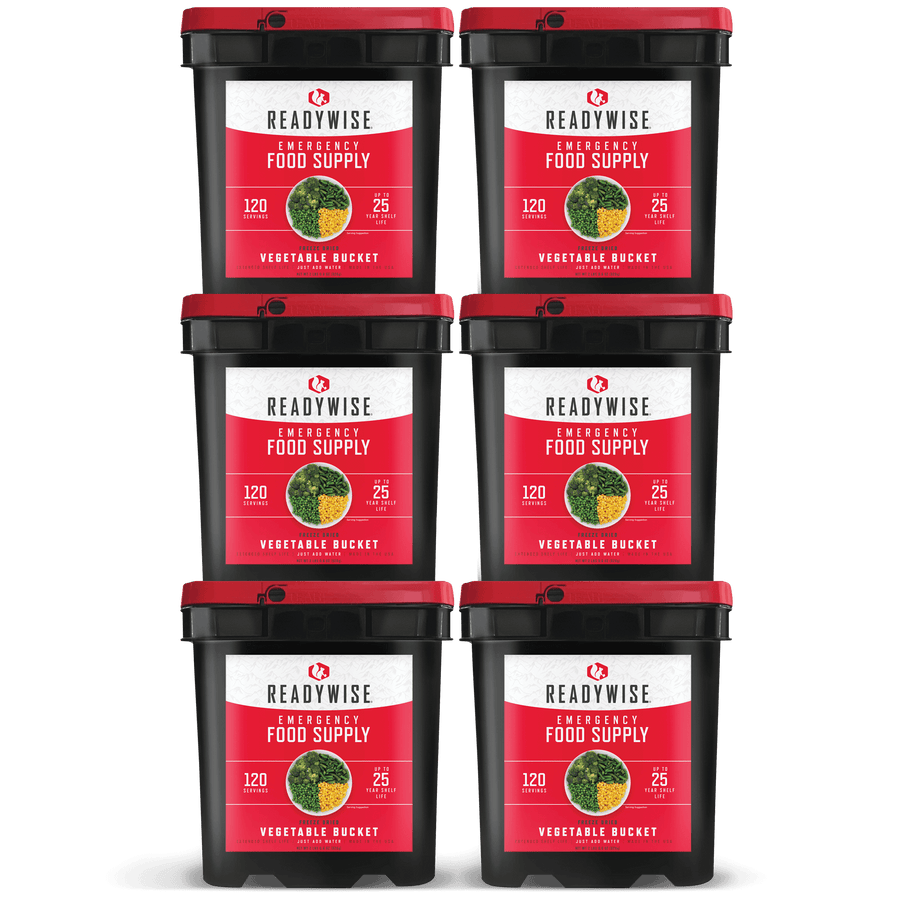 readywise 720 serving freeze-dried vegetable bundle with corn peas broccoli and green beans