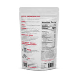 snack pouch label close‑up showing serving information and product details