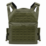 AR500 Invictus Gen 2 plate carrier in olive drab photographed to highlight its modular attachment zones and minimalist, rugged construction.