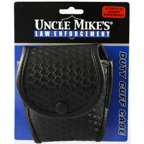 Uncle Mike's basketweave heavy-duty handcuff holster with snap closure for duty belts up to 2.25 inches wide.
