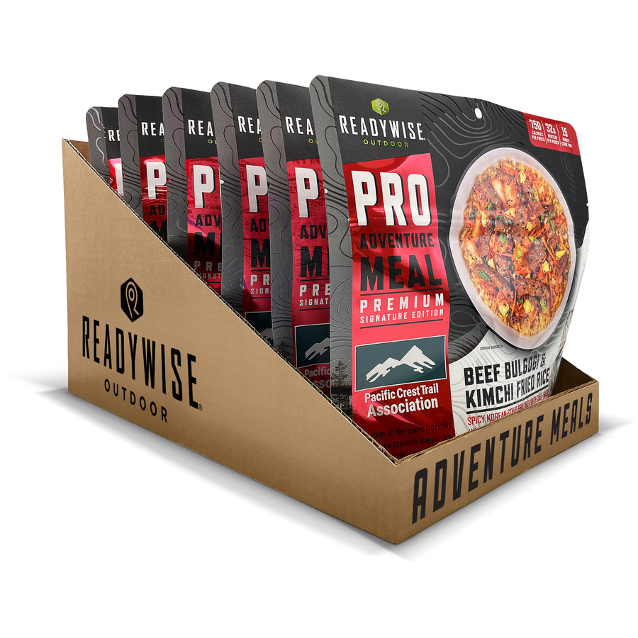 beef bulgogi and kimchi fried rice signature edition case of 6 freeze-dried adventure meal pouches with beef, rice, kimchi, and vegetables