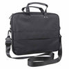 Rear side of a black concealed‑carry laptop briefcase featuring the armor panel compartment and padded structure.
