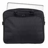 Close‑up of the black CCW laptop briefcase showing the armor panel compartment zippers and reinforced stitching.