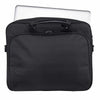 Close‑up of the black CCW laptop briefcase showing the armor panel compartment zippers and reinforced stitching.