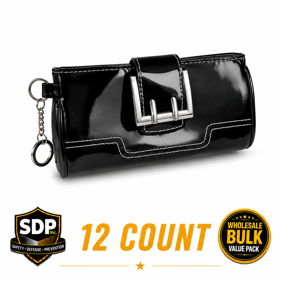Black purse wallet holster with lanyard and keychain 12 count wholesale bundle exclusive from Self Defense Products Inc. for pepper spray and stun gun accessories.