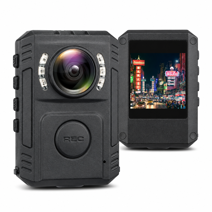 wifi mini body camera with night vision, audio recording, 128GB storage, waterproof design, and smartphone connectivity