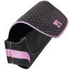 Body Glove pink‑and‑black purse‑style wallet holster shown open, displaying the interior compartments and textured outer material.