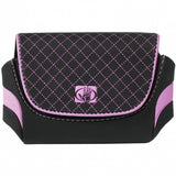 Front view of the Body Glove pink‑and‑black purse‑style wallet holster showing the textured exterior and contrasting trim.