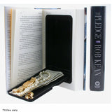 book safe open showing hidden compartment with valuables
