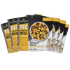 freeze‑dried breakfast skillet meal case containing six pouches with eggs, sausage, cheese, peppers, and potatoes