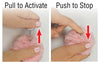  — Pink puff furball personal alarm shown with keyring attached, alongside illustrated instructions explaining how to activate the alarm; SDP Inc. exclusive.