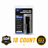 Sticky Gel Pepper Spray 18 Count wholesale bulk pack with police-strength formula for retailers, distributors, and personal safety businesses.