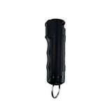 Sticky‑gel pepper spray shown from the side, highlighting the cylindrical body and safety trigger design.