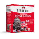 camo 64 piece survival backpack emergency preparedness kit with food, water, first aid supplies, and survival gear