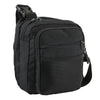 Tactical black CCW satchel shown with the hidden compartment open for quick‑access carry.