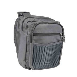 CCW satchel with hidden concealed carry compartment and ambidextrous holster.