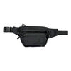 Black concealed carry fanny pack with lockable CCW compartment, holster retainer, adjustable waist strap, and multiple zippered storage pockets for everyday carry.