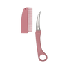 Two‑piece curved pink comb knife set shown together, featuring a detachable comb cover and concealed blade.