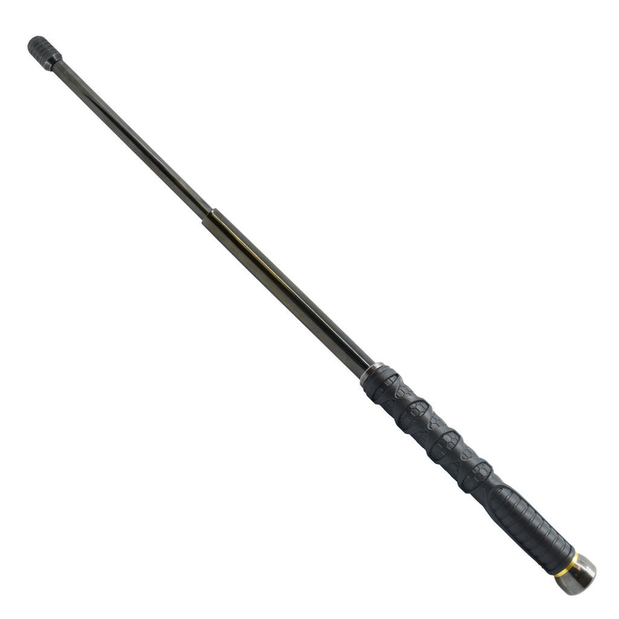 dark knight 26-inch expandable steel baton with rubberized grip, window breaker tip, and included nylon holster