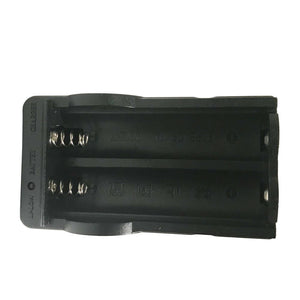 Close‑up view of a dual‑slot charger holding two 18650 lithium‑ion batteries, showing the contact rails and charging bays.