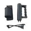Black Double Down stun gun shown with all included contents such as charging cable, wrist strap, and instruction manual.