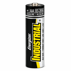 Energizer Industrial AA alkaline replacement battery.