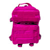 Pink tactical pack featuring structured design, accessory attachment points, and rugged fabric.