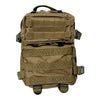 Everyday tactical backpack in tan showing its main compartments, reinforced stitching, and MOLLE webbing.