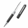 Executive carbon‑fiber pen knife shown with its blade extended, highlighting the sleek pen‑style body and sharp edge.