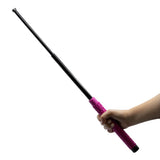 Expandable 26‑inch pink steel baton held in hand, showing the extended length and secure grip.