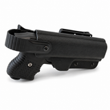 Side‑view of the Firestorm Vega JPX 2 Level 2 right‑hand holster made of black Kydex with molded contours and retention hood.