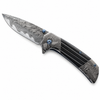 7.75-inch titanium and damascus folding knife shown open with 420C stainless steel blade.