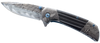 7.75-inch titanium and damascus folding knife shown open with 420C stainless steel blade