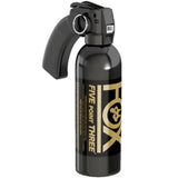  Fox Labs Five Point Three pepper fog spray (12‑oz) shown with the safety pin inserted above the Fire‑Master‑style actuator.