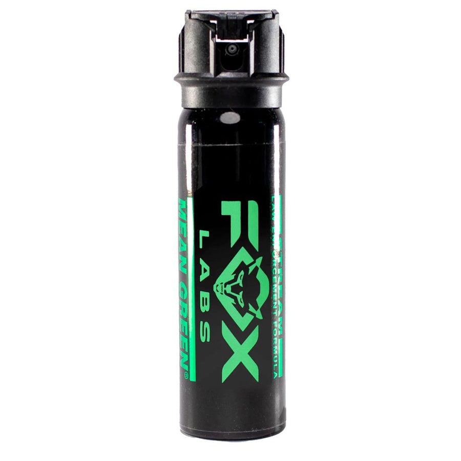 Fox Labs Mean Green Stream Pepper Spray 3 Ounce with precision stream spray pattern and green UV marking dye for personal protection.