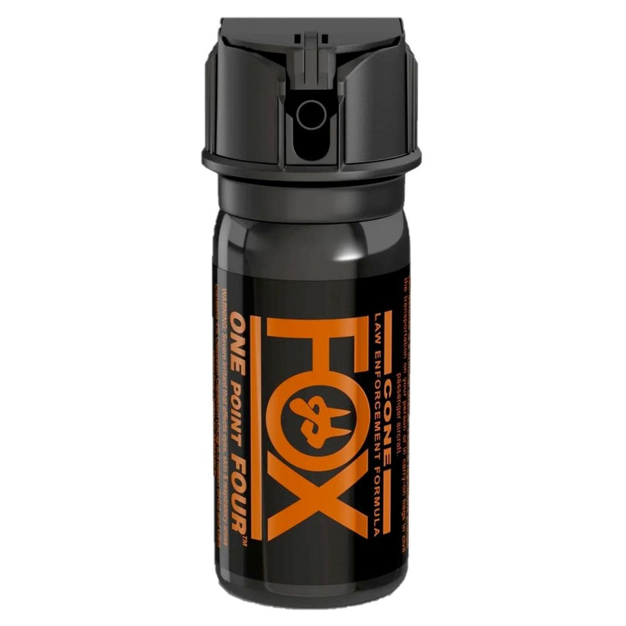 Fox Labs One Point Four Fog Pepper Spray Police Strength 2 oz with flip-top safety and wide fog spray pattern.