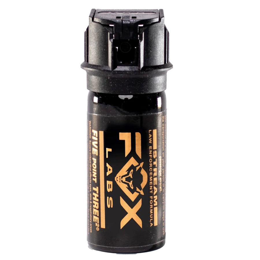 Fox Labs One Point Four Stream Pepper Spray 1.5 oz with flip-top safety and UV marking dye.
