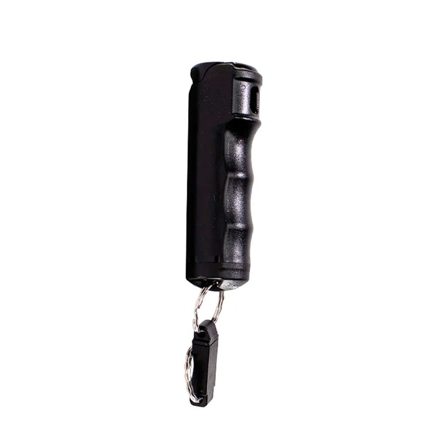 Fox Labs 0.5 oz Stream Pepper Spray with hard protective case, flip-top safety, and quick-release key ring.
