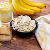  freeze‑dried bananas presented in a serving dish, displayed as part of a long‑term survival‑food assortment