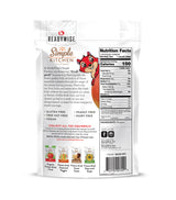Simple Kitchen Freeze-Dried Mangoes showing the back side of the sealed pouch with nutrition facts displayed