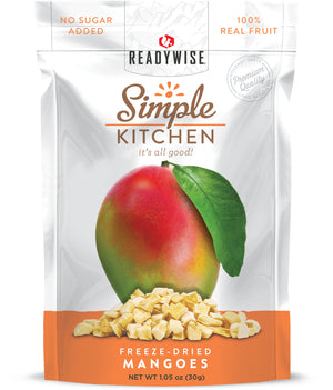 Simple Kitchen Freeze-Dried Mangoes showing the front side of the sealed pouch