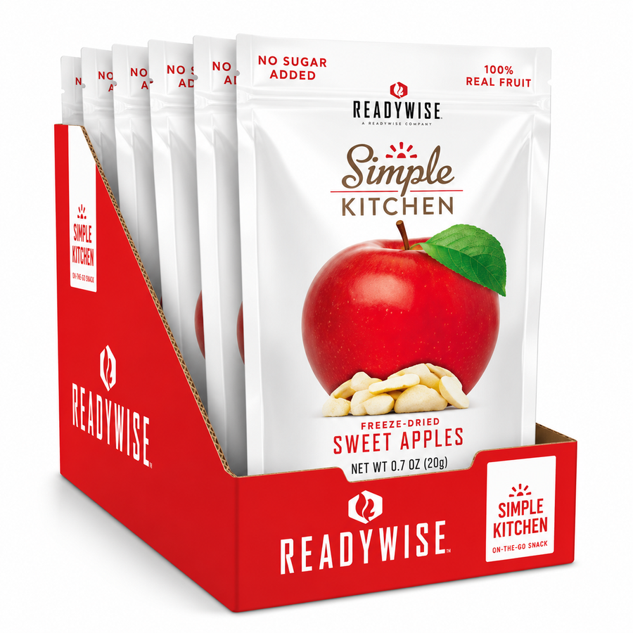 Simple Kitchen Freeze-Dried Sweet Apples 6 Pack featuring six pouches of real freeze-dried apple snacks for healthy everyday snacking